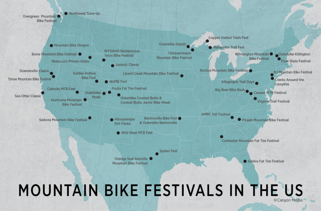 Map of all Mountain Bike Festivals in the US