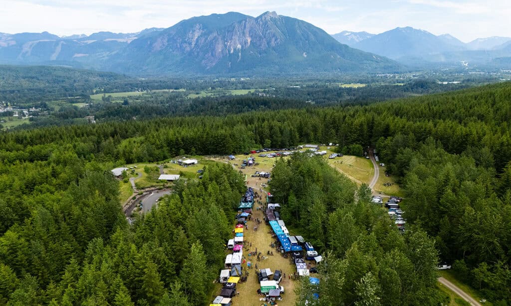 Drone photo of the Evergreen Mountain BIke Festival in Snoqualmie, WA